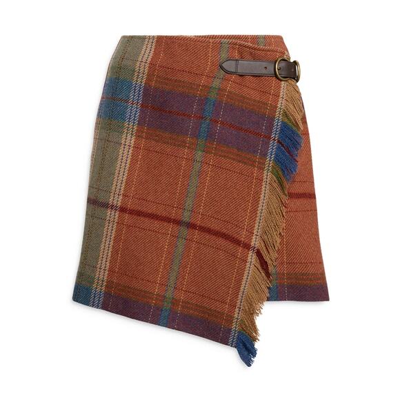 Polo Ralph Lauren Plaid Wool Tartan Plaid Fringe Mini Wrap Skirt 10 NWT $348 - Picture 5 of 6